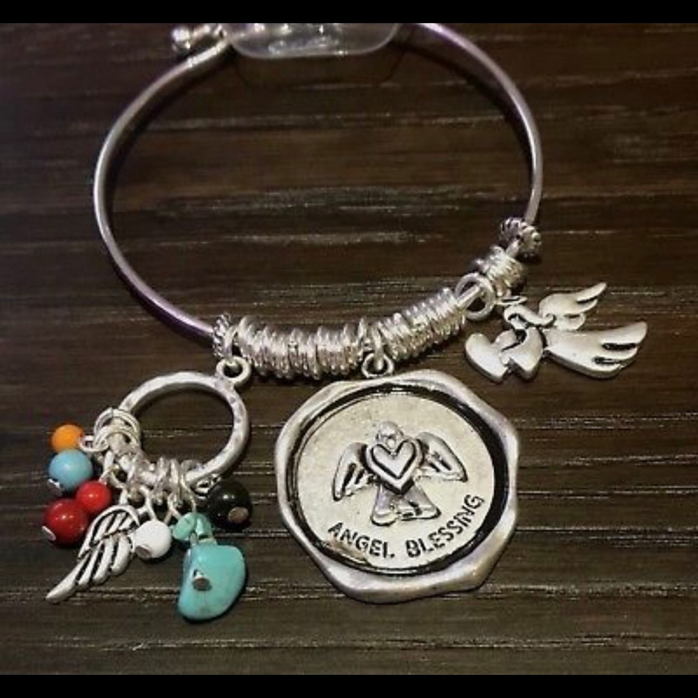 Angel Blessing Wire Bangle Bracelet Silver-tone